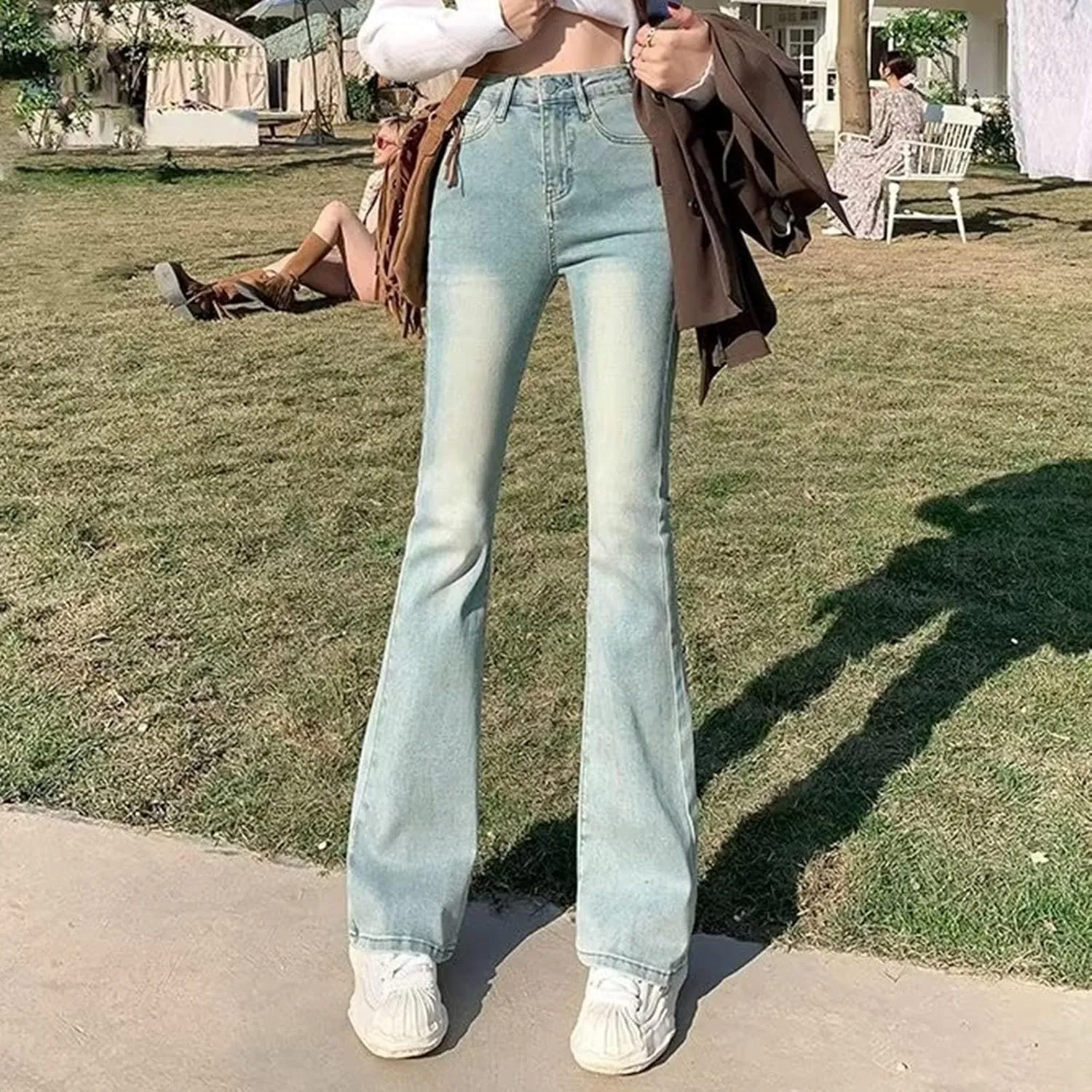Cargo Jeans for Women Low Rise Bell Bottoms Trendy Straight Leg Stretch Denim Pants Flare Jeans Bootcut Bell Bottom
