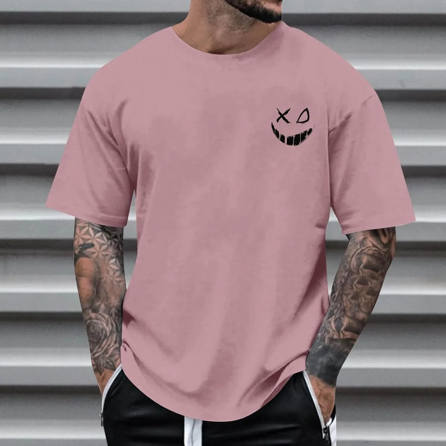 Casual Loose T Shirts for Men Summer Trendy Funny Print Short Sleeve Crewneck Pullover Lightweight Comfy Tees