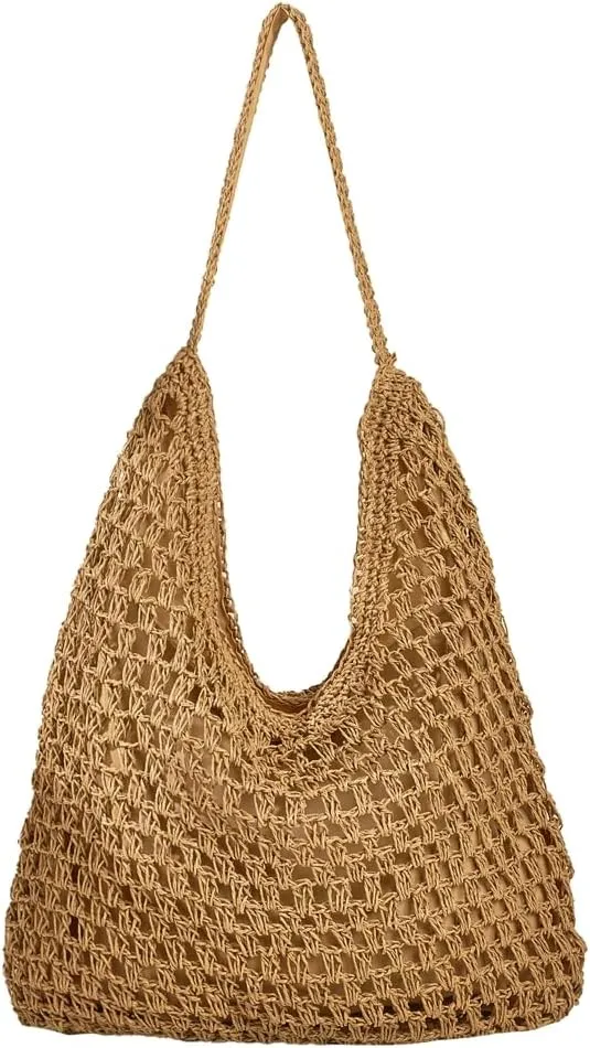 Casual Straw Shoulder Bags for Women Woven Handbags Large Bucket Hobo Tote Bag Summer Beach Top Handle Purse