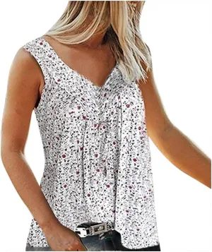 Ceboyel Women 2023 Boho Floral Summer Shirts V Neck Sleeveless Summer Tank Top Loose Fitted Blouse Tunic Ladies Beach Clothes