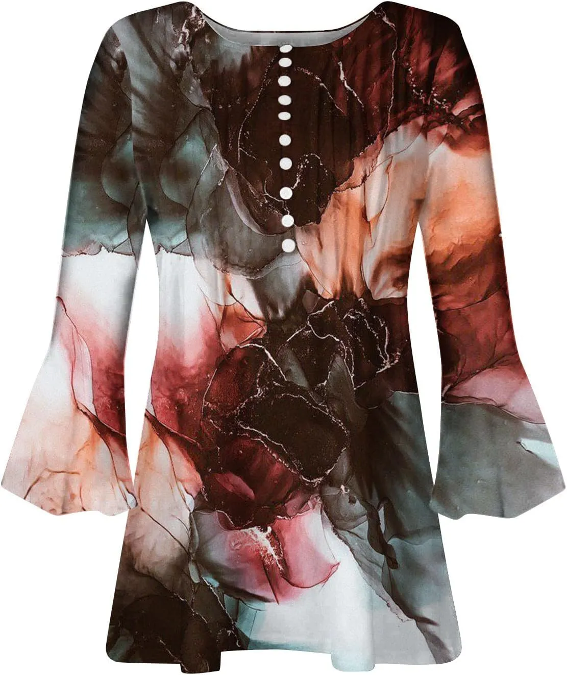 Ceboyel Womens Summer Tops 2023 Floral Button Down Tunic Shirts 3/4 Sleeve Tops Blouse Trendy Dressy Casual Ladies Clothes