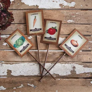 Charming Set of 4 Veggie Garden Markers