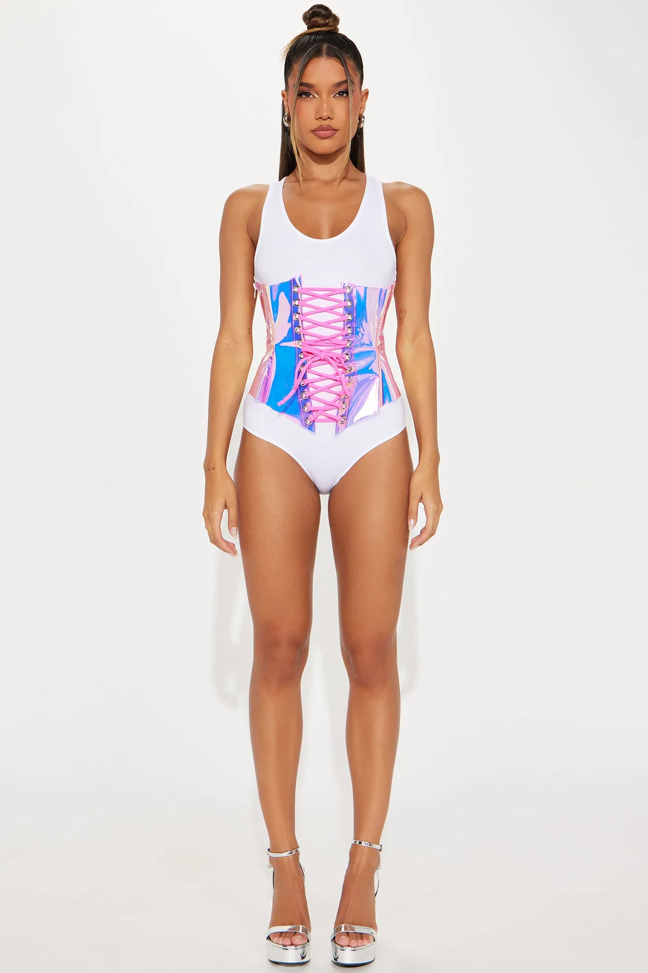 Chasing The Bass Holographic Corset Belt - Hot Pink