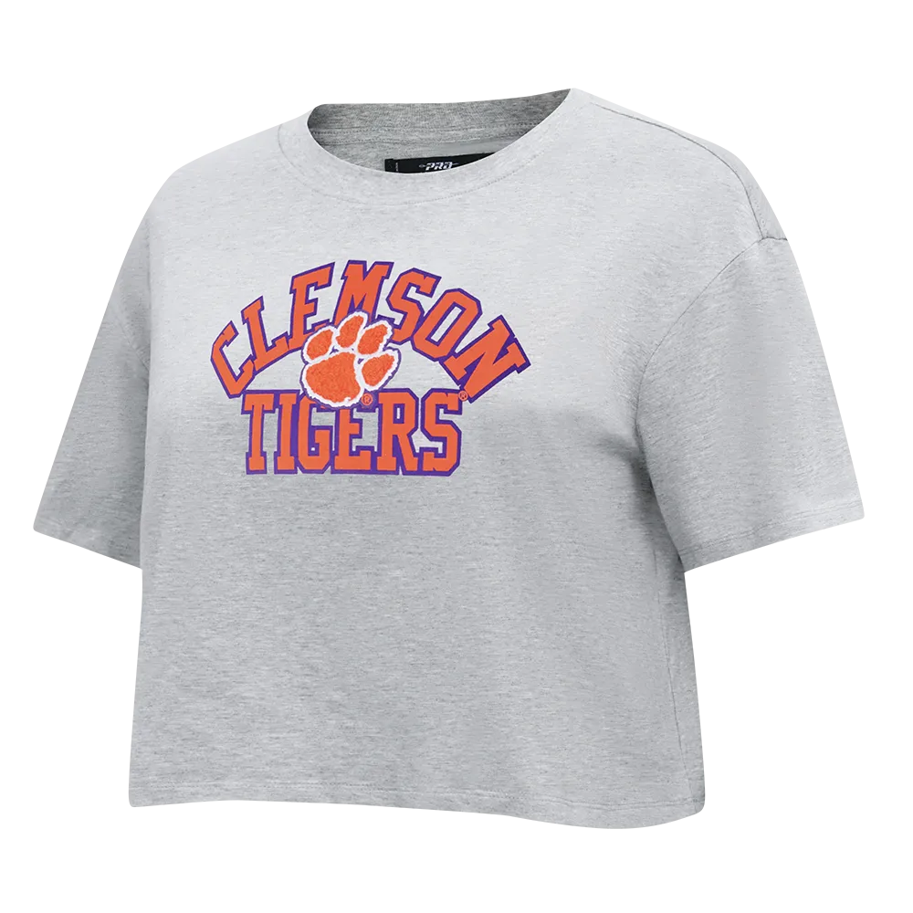 CLEMSON UNIVERSITY CLASSIC SINGLE JERSEY BOXY TEE (HEATHER GREY)