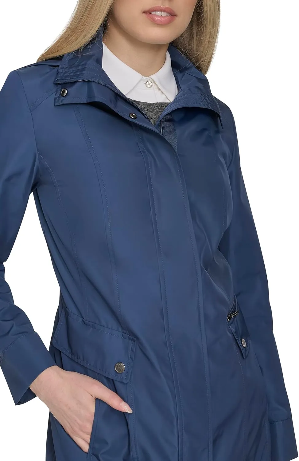 Cole Haan Women's Packable Hooded Rain Jacket with Bow