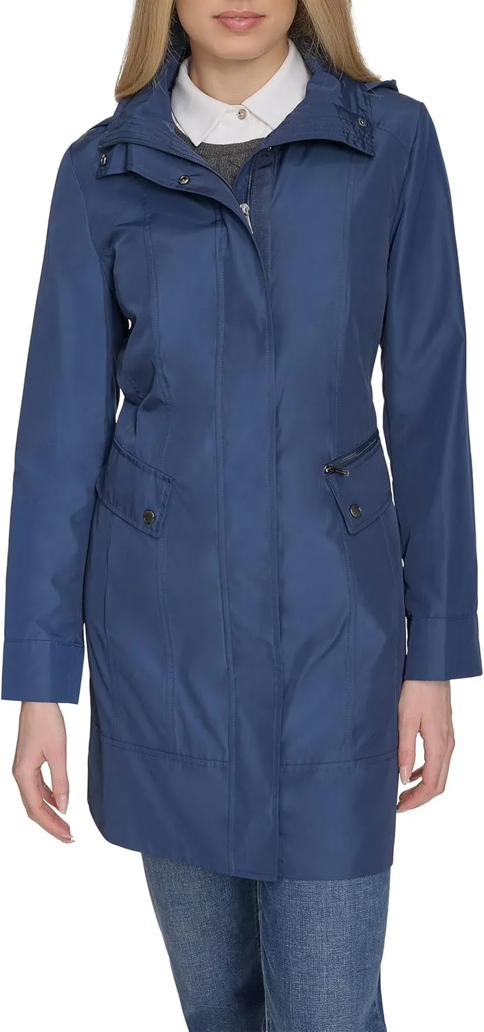 Cole Haan Women's Packable Hooded Rain Jacket with Bow