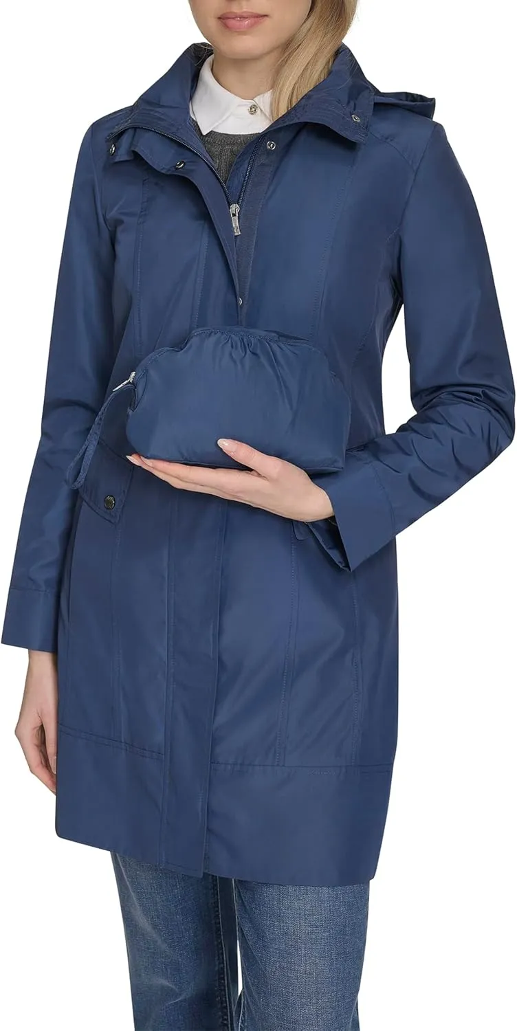 Cole Haan Women's Packable Hooded Rain Jacket with Bow