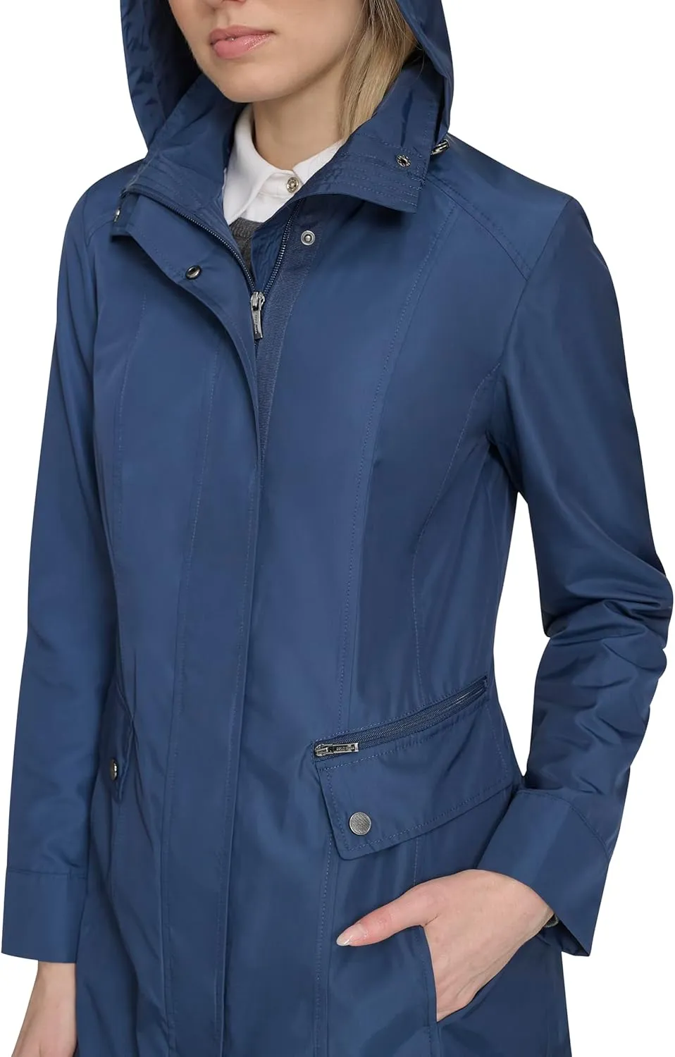 Cole Haan Women's Packable Hooded Rain Jacket with Bow