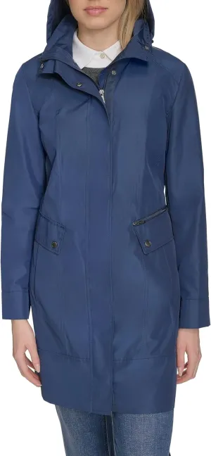 Cole Haan Women's Packable Hooded Rain Jacket with Bow