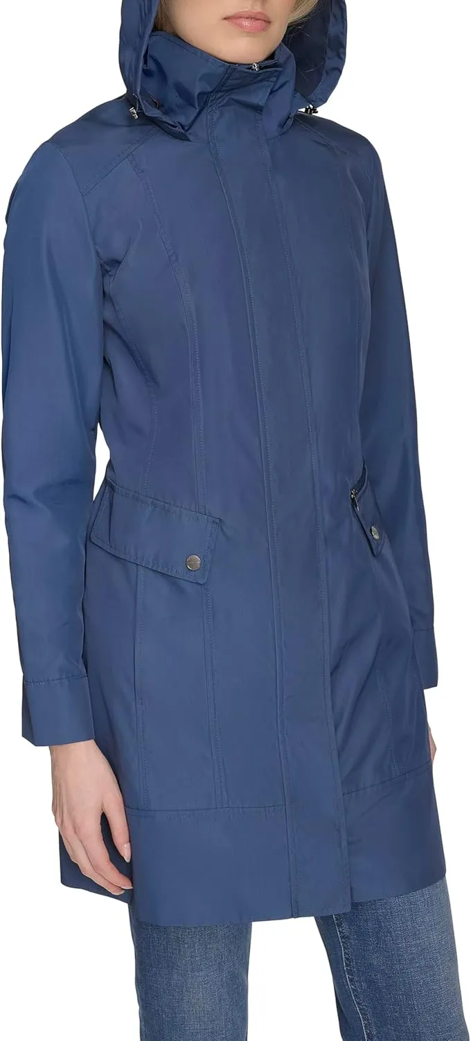 Cole Haan Women's Packable Hooded Rain Jacket with Bow