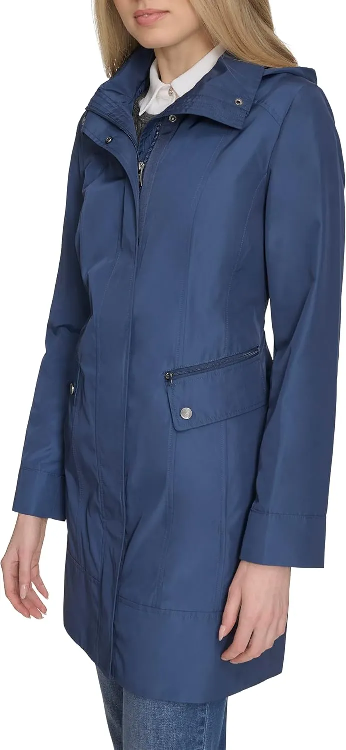 Cole Haan Women's Packable Hooded Rain Jacket with Bow