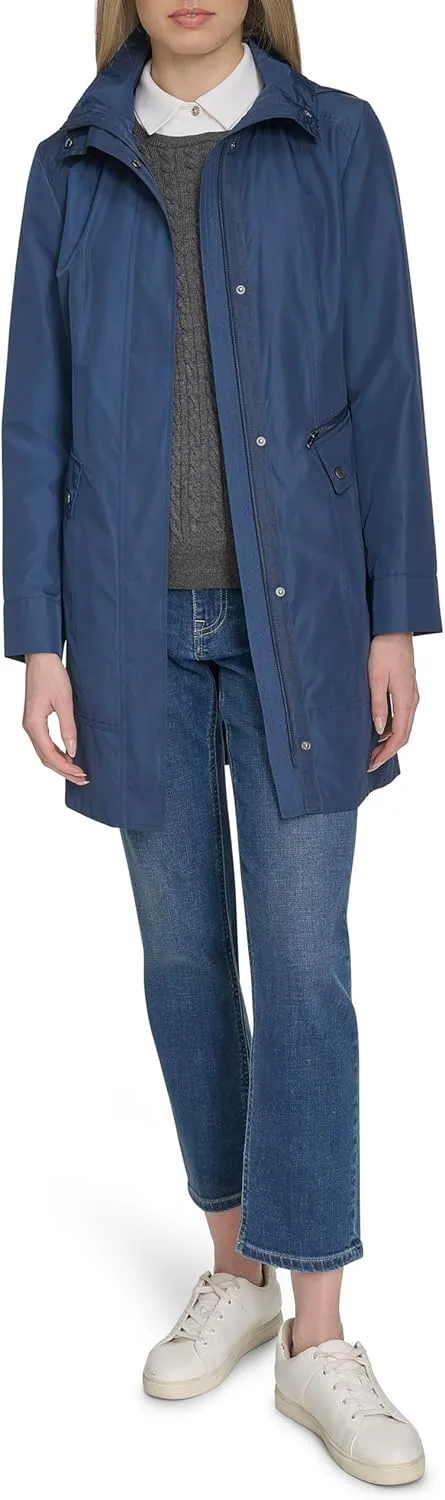 Cole Haan Women's Packable Hooded Rain Jacket with Bow