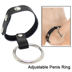 Come Closer Cock Ring | Leather Squeeze Ball | Adjustable