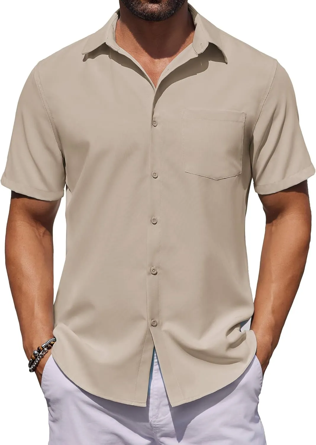 COOFANDY Mens Button Down Shirts Short Sleeve Stain Shield Dress Shirts Business Casual Shirt with Pocket