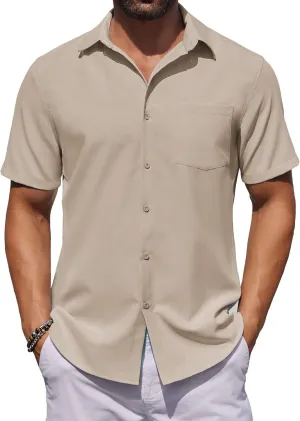 COOFANDY Mens Button Down Shirts Short Sleeve Stain Shield Dress Shirts Business Casual Shirt with Pocket