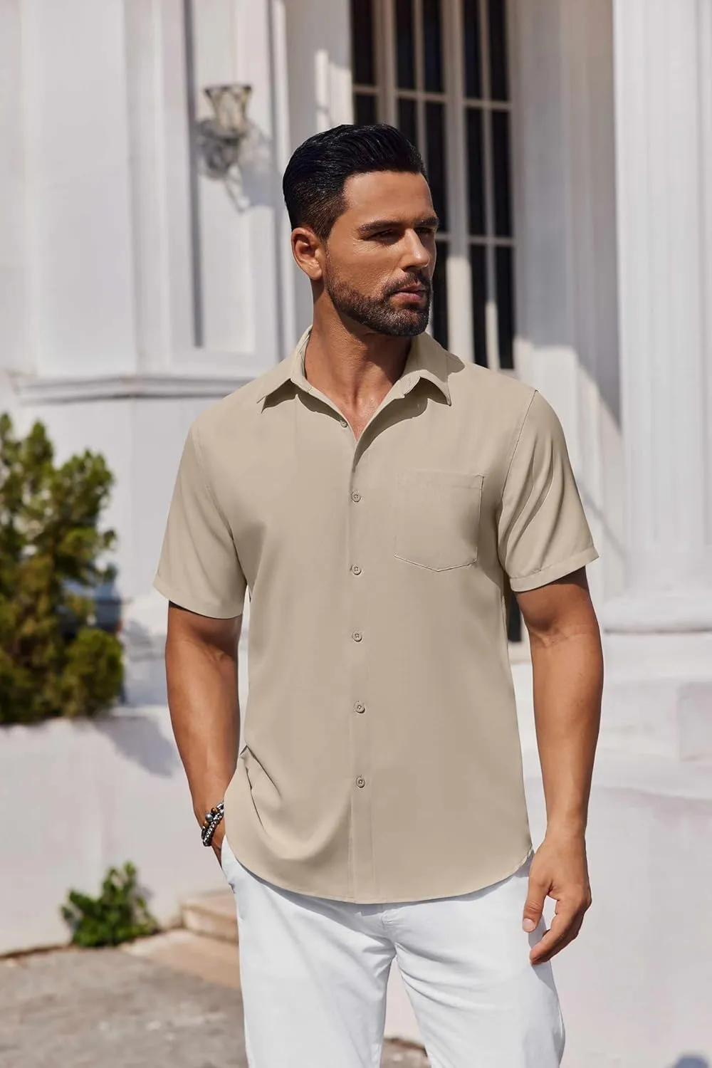 COOFANDY Mens Button Down Shirts Short Sleeve Stain Shield Dress Shirts Business Casual Shirt with Pocket