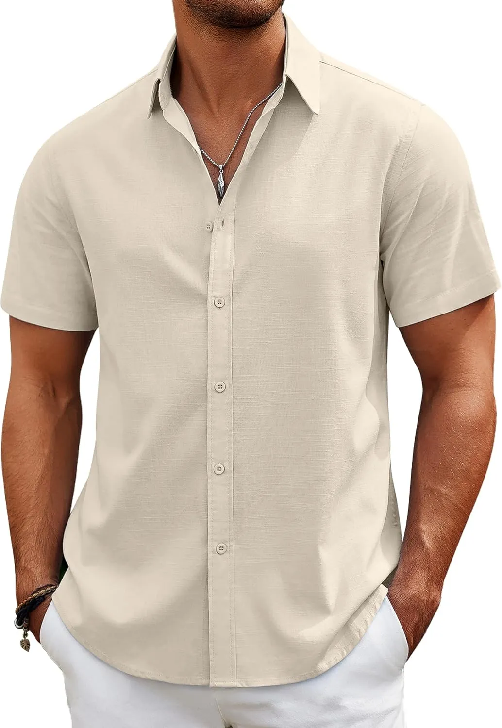 COOFANDY Mens Casual Beach Shirts Short Sleeve Button Down Shirts Summer Vacation Untucked Dress Shirts