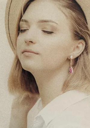 Copper Alloy - Pink and white diamond earring with a long teardrop shape - LYNN