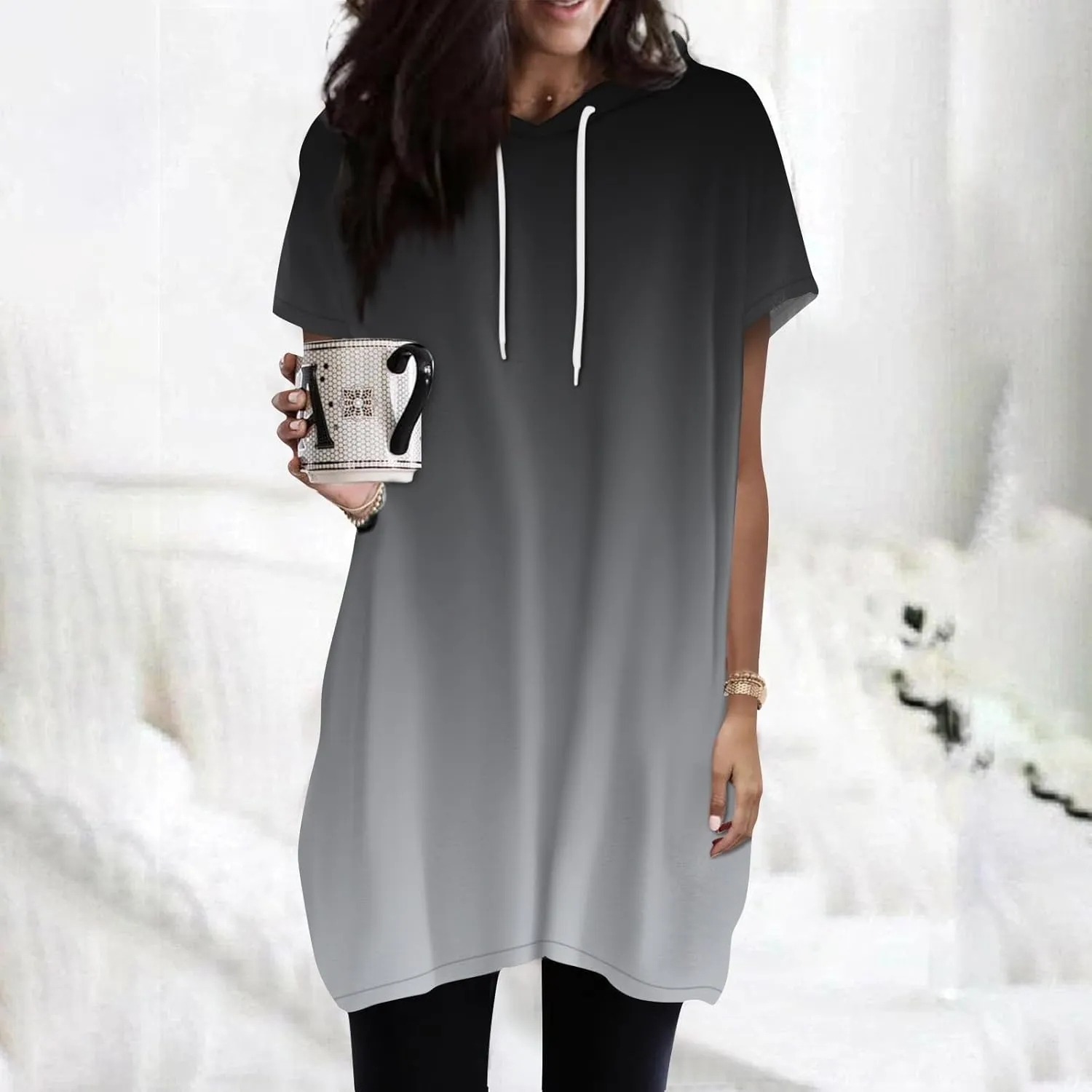 COTECRAM Womens Summer Oversized Hoodies Short Sleeve Casual Shirts Fashion Tunic Tops Lightweight Pullover with Pockets