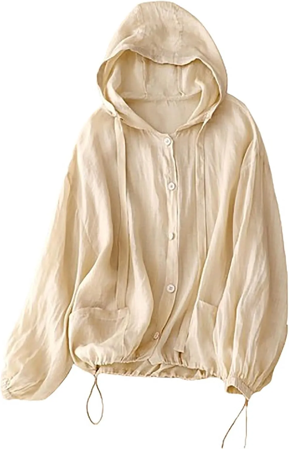 Cotton Linen Hoodie Tops Womens 2025 Summer Hooded Long Sleeve Shirts Ladies Dressy Casual Button Down Blouses Tees