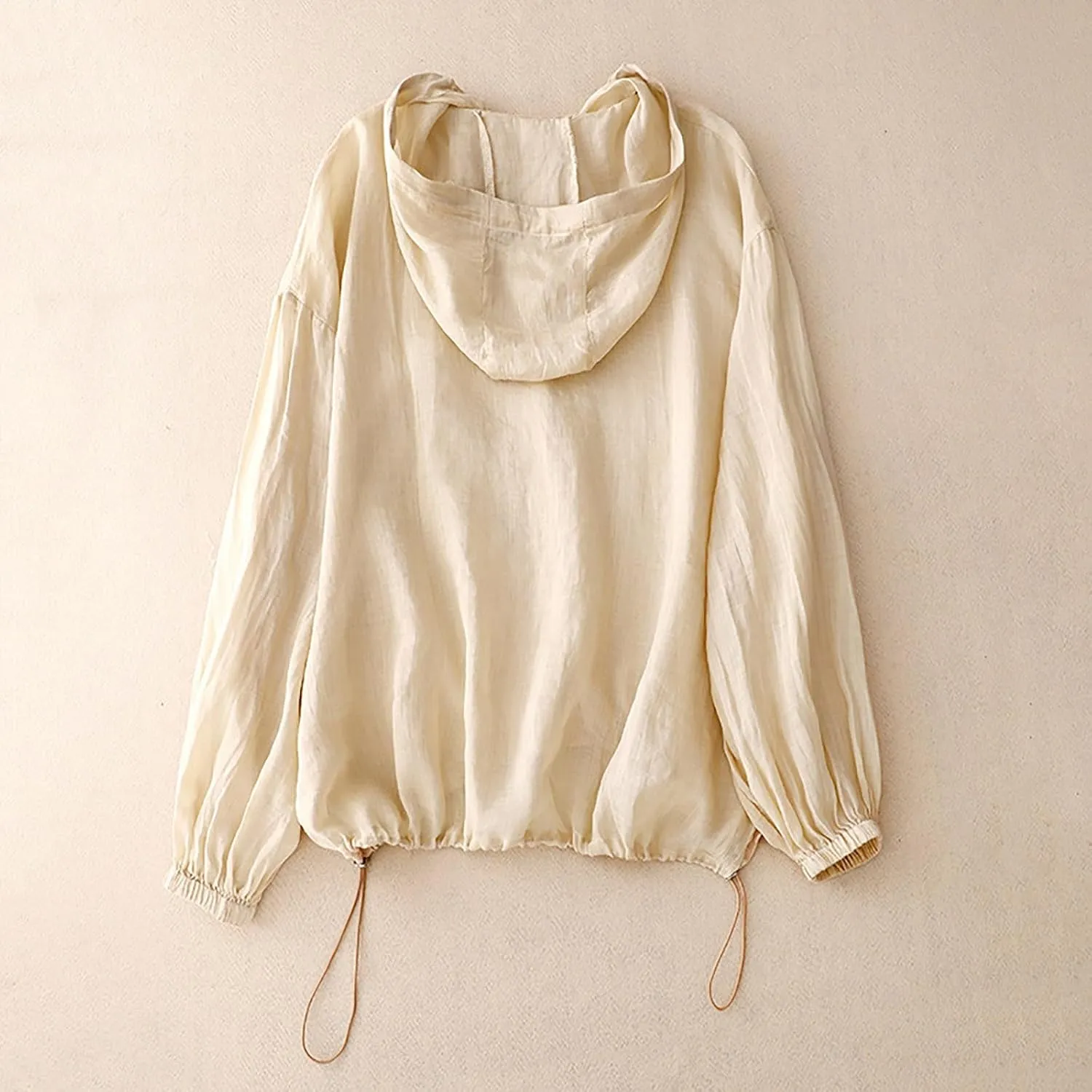 Cotton Linen Hoodie Tops Womens 2025 Summer Hooded Long Sleeve Shirts Ladies Dressy Casual Button Down Blouses Tees