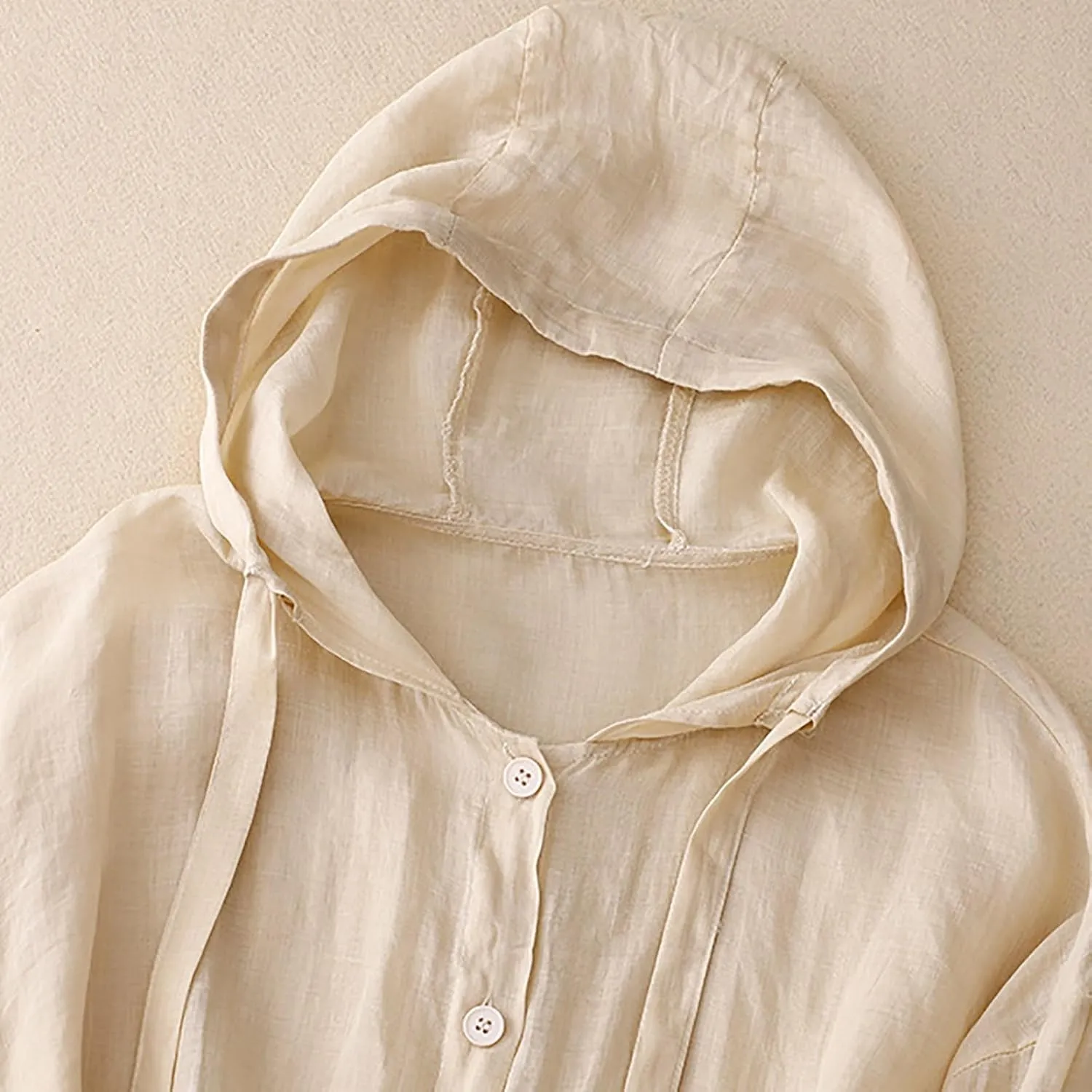 Cotton Linen Hoodie Tops Womens 2025 Summer Hooded Long Sleeve Shirts Ladies Dressy Casual Button Down Blouses Tees