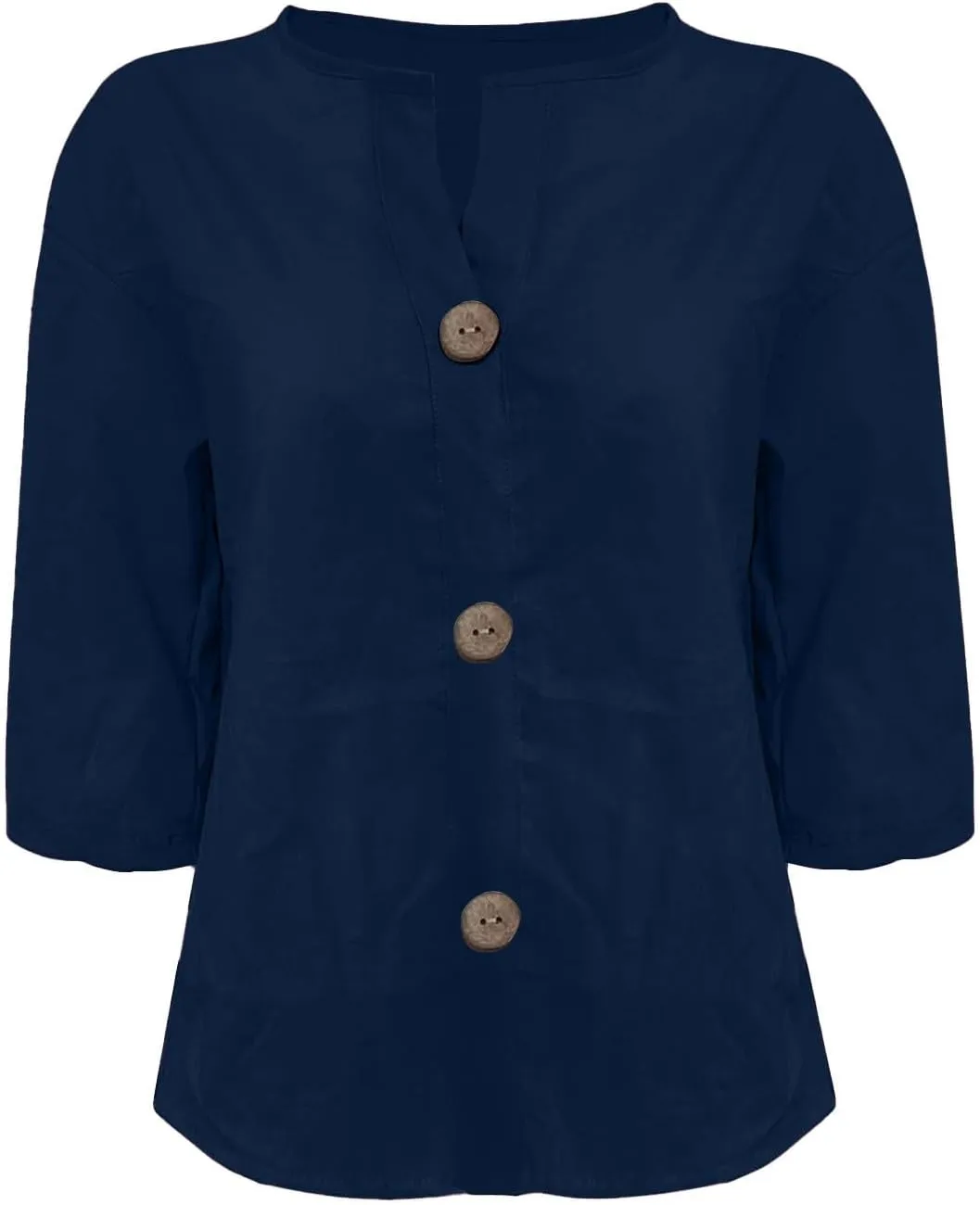 Cotton Linen Shirts for Women 2025 Summer V Neck 3/4 Sleeve Casual Button Down Blouses Vacation Beach Tunic Tops