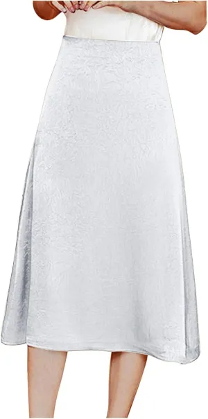 Cotton Satin Midi Skirt Women Sleek Silky Texture Elegant Skirt Black