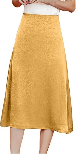 Cotton Satin Midi Skirt Women Sleek Silky Texture Elegant Skirt Black
