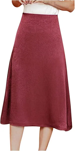 Cotton Satin Midi Skirt Women Sleek Silky Texture Elegant Skirt Black