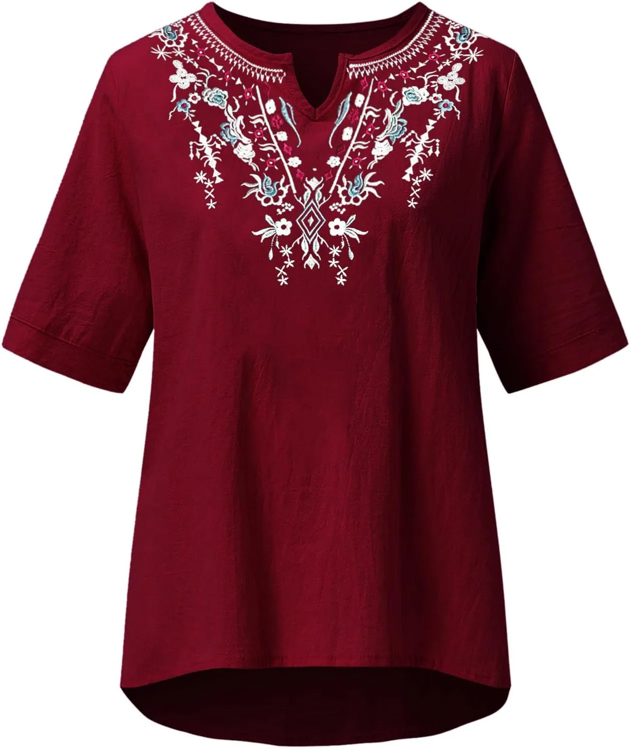 Cotton Shirts for Women Fashion Embroidery Short Sleeve Tops Casual Loose Fit Summer Blouses Comfy Size T-Shirts