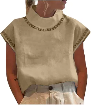 Cotton Tshirts for Women Elegant Cap Sleeve Solid Cotton Linen Tops Summer Fashion Blouse Going Out Trendy Clothes