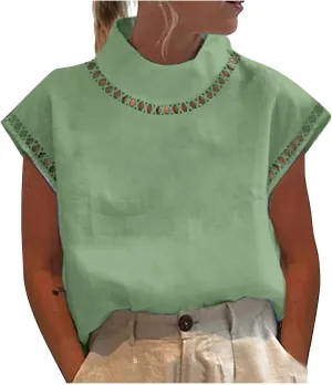 Cotton Tshirts for Women Elegant Cap Sleeve Solid Cotton Linen Tops Summer Fashion Blouse Going Out Trendy Clothes