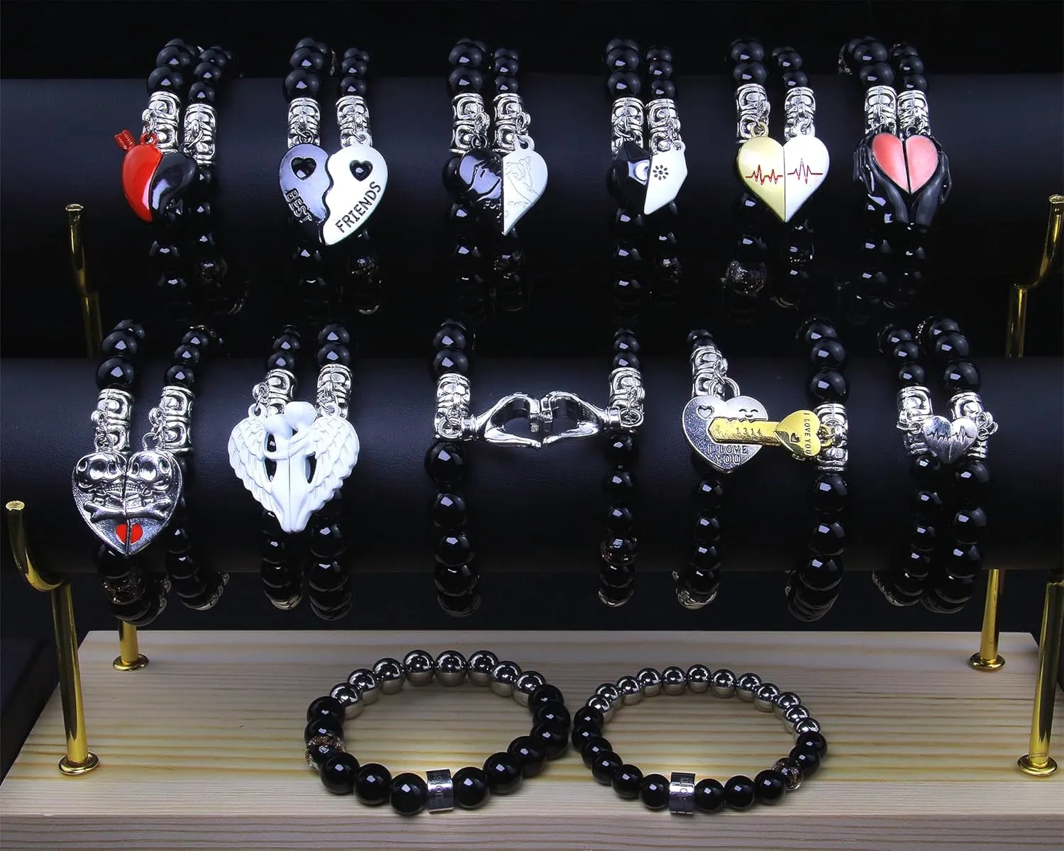 Couples Bracelets - Bf and Gf Bracelets - Matching Bracelets - Glow in The Dark Bracelets, Black Beads and Stainless Steel Beads Bracelets Birthday Anniversary Gifts for Men and Women (Angel)
