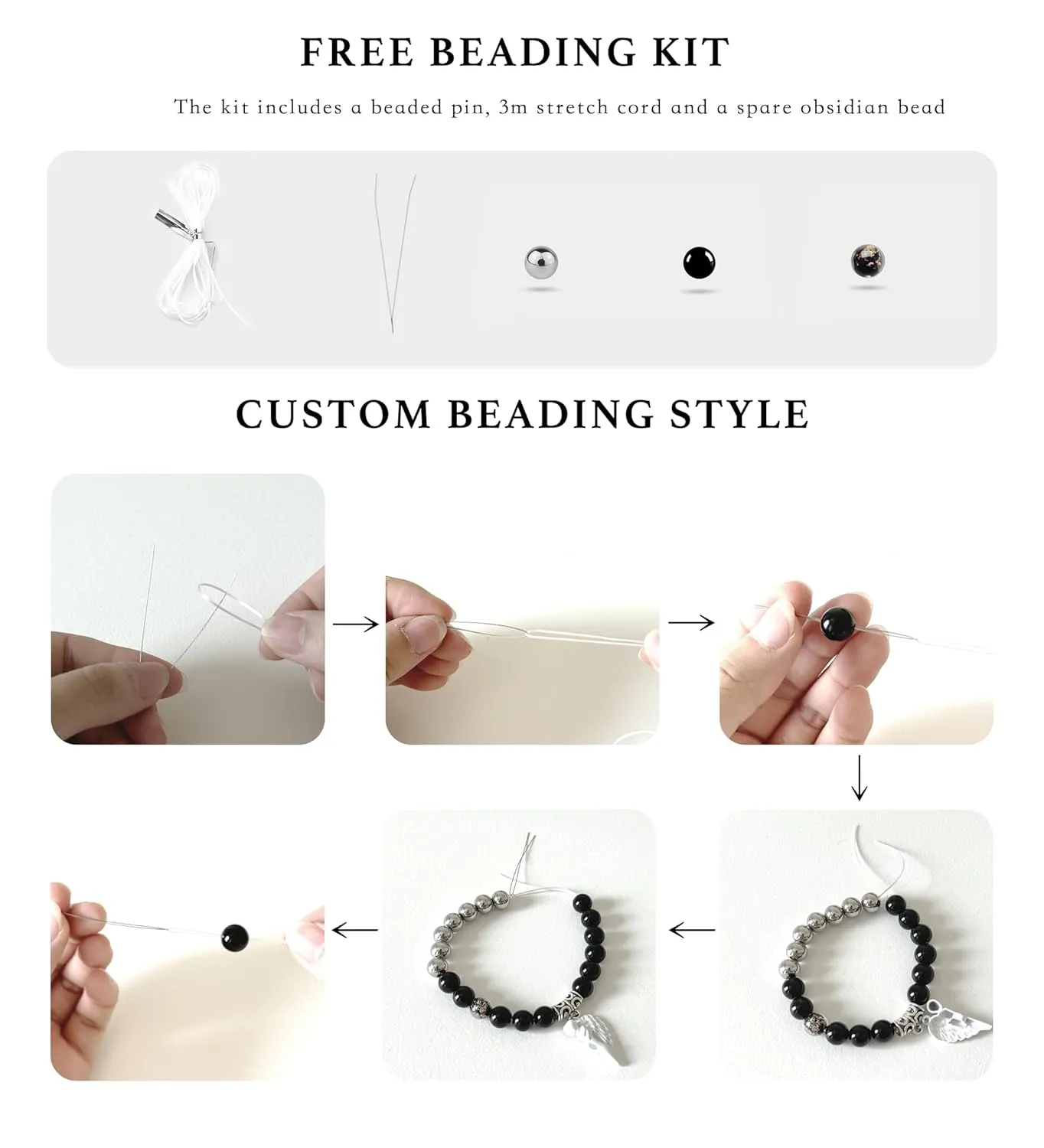 Couples Bracelets - Bf and Gf Bracelets - Matching Bracelets - Glow in The Dark Bracelets, Black Beads and Stainless Steel Beads Bracelets Birthday Anniversary Gifts for Men and Women (Angel)