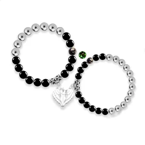 Couples Bracelets - Bf and Gf Bracelets - Matching Bracelets - Glow in The Dark Bracelets, Black Beads and Stainless Steel Beads Bracelets Birthday Anniversary Gifts for Men and Women (Angel)