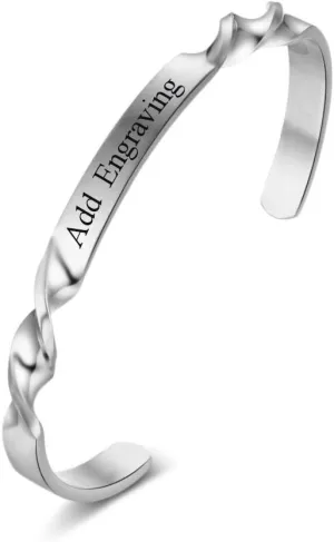 Cuff Bangle Bracelets for Women Engraved Bracelets Personalized Adjustable Stainless Steel Bracelets for Friends (Silver)