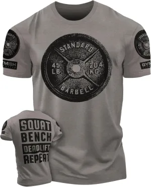 D R DETROIT REBELS Squat Bench Deadlift Repeat Gym Workout Shirts for Men Weight Plate Gym T-Shirt