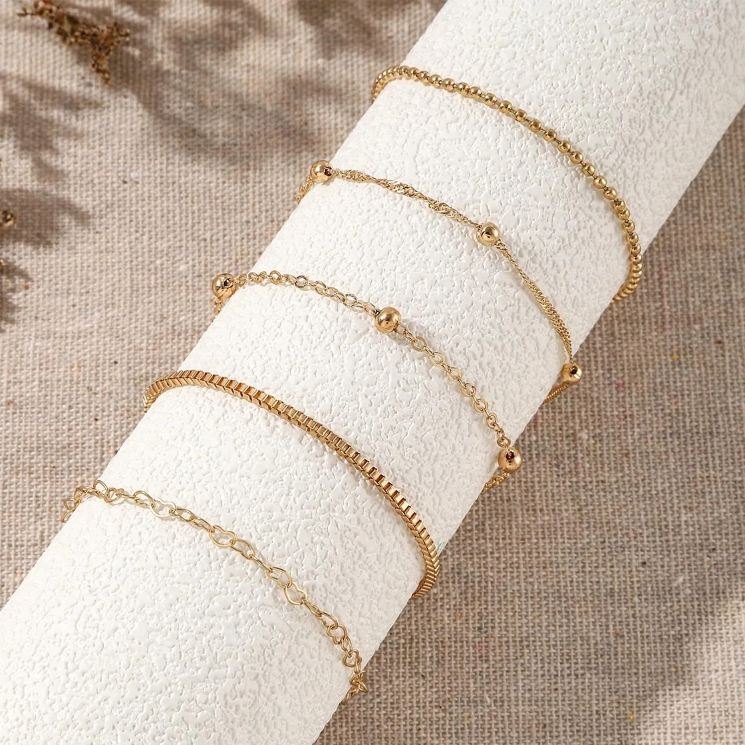 Dainty Gold Stackable Bracelets Set for Women Heart Bracelets Paperclip Link Bracelets Adjustable Layered Chain Bracelets 14K Gold Jewelry for Women