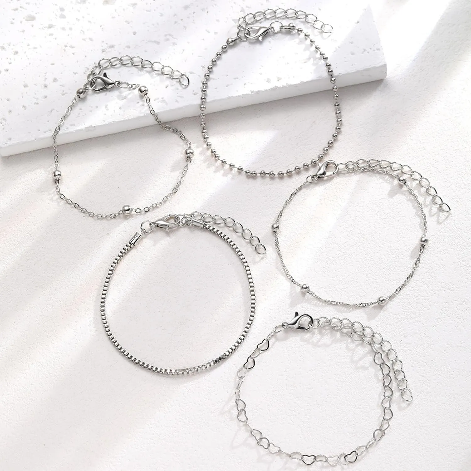 Dainty Gold Stackable Bracelets Set for Women Heart Bracelets Paperclip Link Bracelets Adjustable Layered Chain Bracelets 14K Gold Jewelry for Women