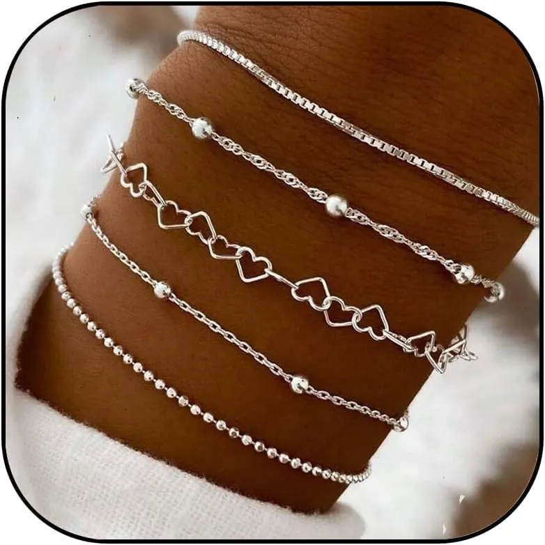 Dainty Gold Stackable Bracelets Set for Women Heart Bracelets Paperclip Link Bracelets Adjustable Layered Chain Bracelets 14K Gold Jewelry for Women