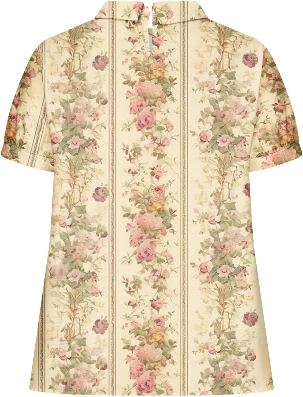 DASAYO Cute Tops for Women Peter Pan Collar Short Sleeve Linen Shirts Plus Size Floral Blouses Dressy Casual Summer Clothes