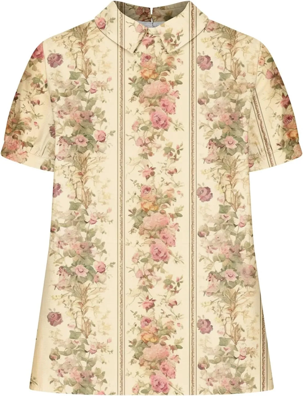 DASAYO Cute Tops for Women Peter Pan Collar Short Sleeve Linen Shirts Plus Size Floral Blouses Dressy Casual Summer Clothes