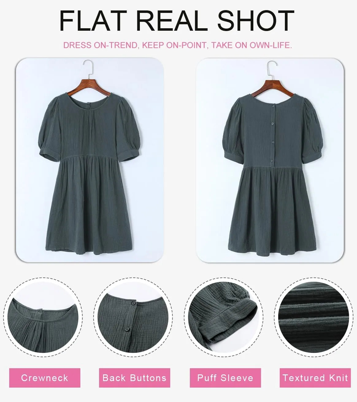 Dokotoo Womens 2025 Spring Summer Crewneck Puff Sleeve Babydoll Elegant Empire Waist Mini Swing Skater Dresses with Pockets