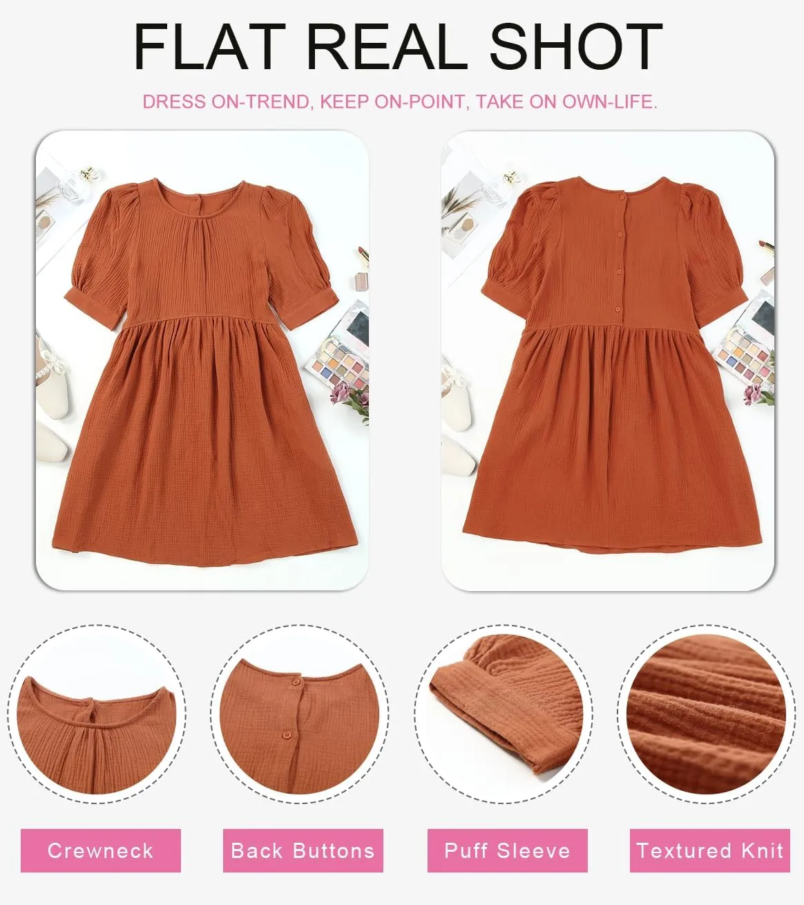 Dokotoo Womens 2025 Spring Summer Crewneck Puff Sleeve Babydoll Elegant Empire Waist Mini Swing Skater Dresses with Pockets