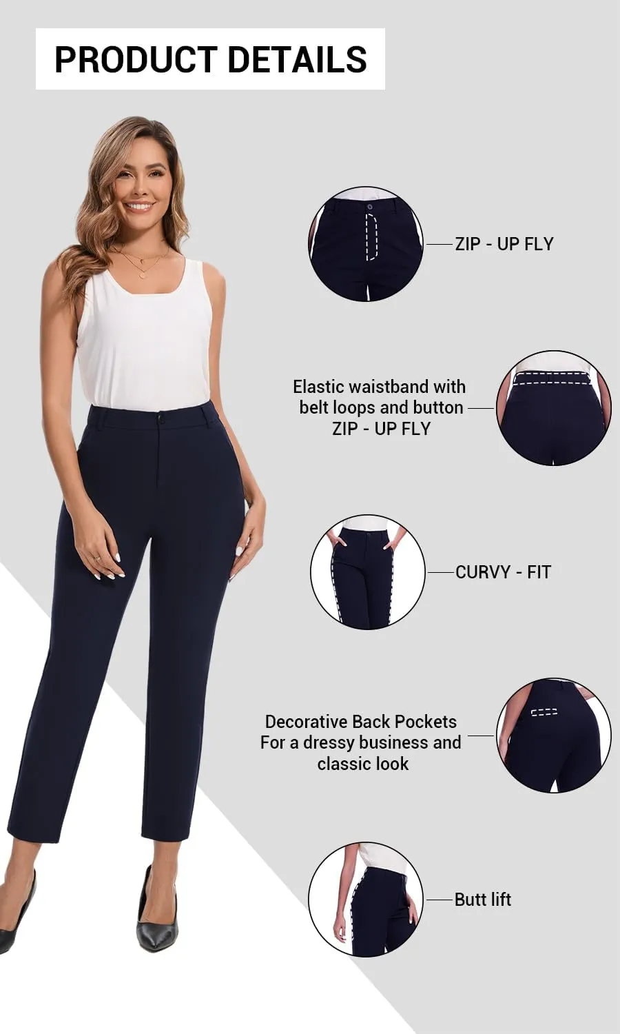 Dress Pants Women Work Business Pants Office Casual Straight Leg Trousers High Waisted Ladies Slacks