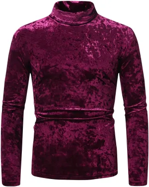 Dress Shirts for Men's Velvet Turtleneck Thermal Shirt Long Sleeve T Shirt Solid Slim Fit Shirt Tops for Wedding Party