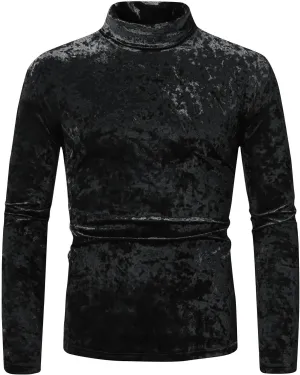 Dress Shirts for Men's Velvet Turtleneck Thermal Shirt Long Sleeve T Shirt Solid Slim Fit Shirt Tops for Wedding Party