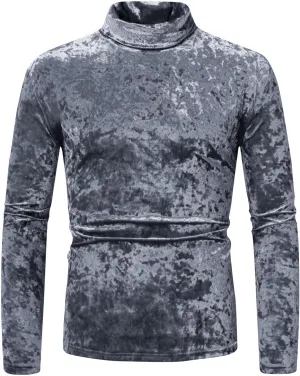 Dress Shirts for Men's Velvet Turtleneck Thermal Shirt Long Sleeve T Shirt Solid Slim Fit Shirt Tops for Wedding Party