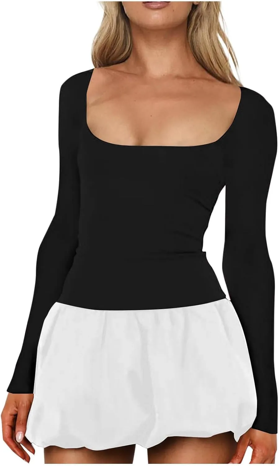 Dresses for Women 2025 Elegant Classy Scoop Neck Long Sleeve Mini Dress Sexy Sundress Loose Fit Flowy Dresses